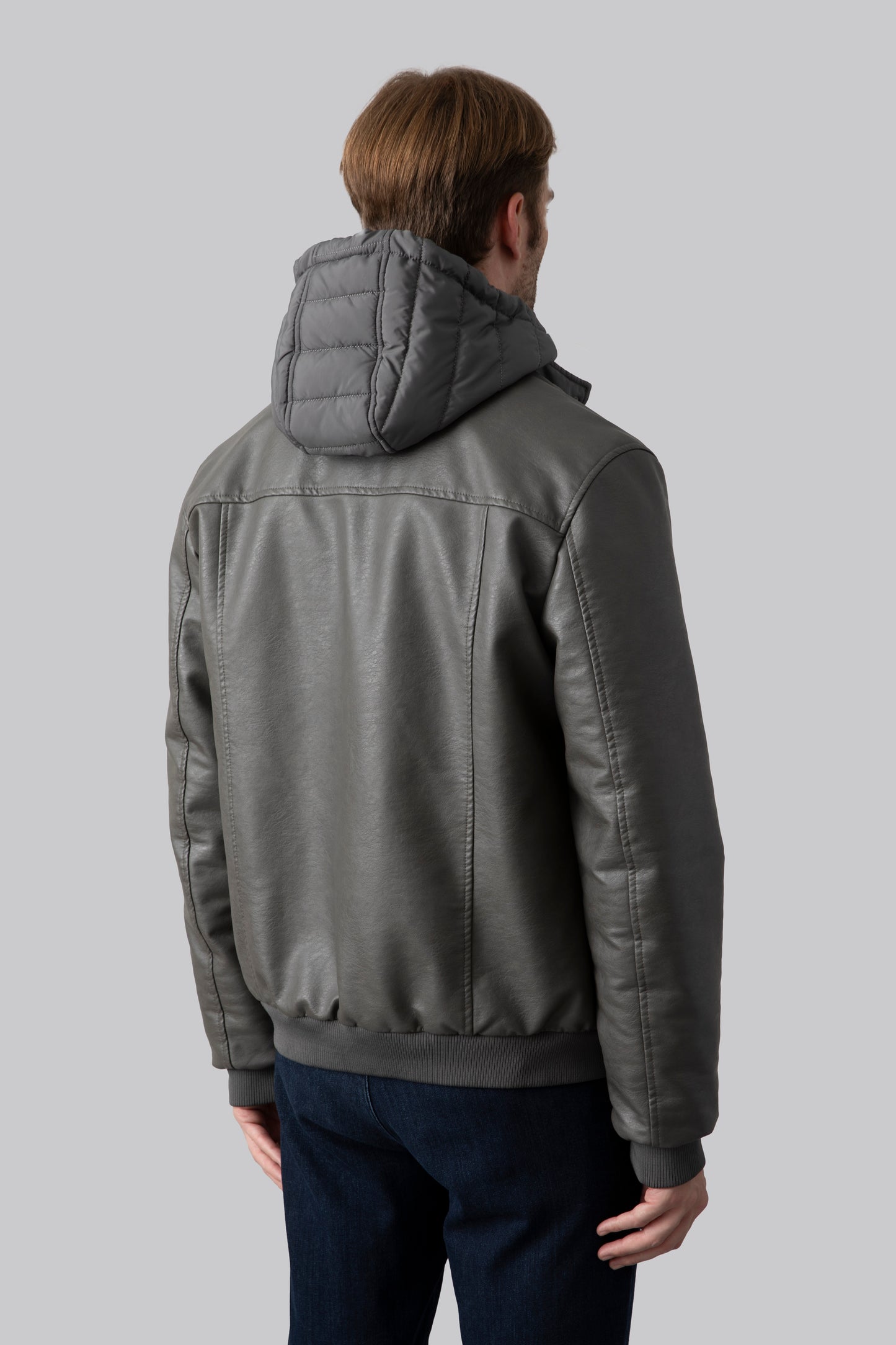 Padded eco-leather jacket with metal zips