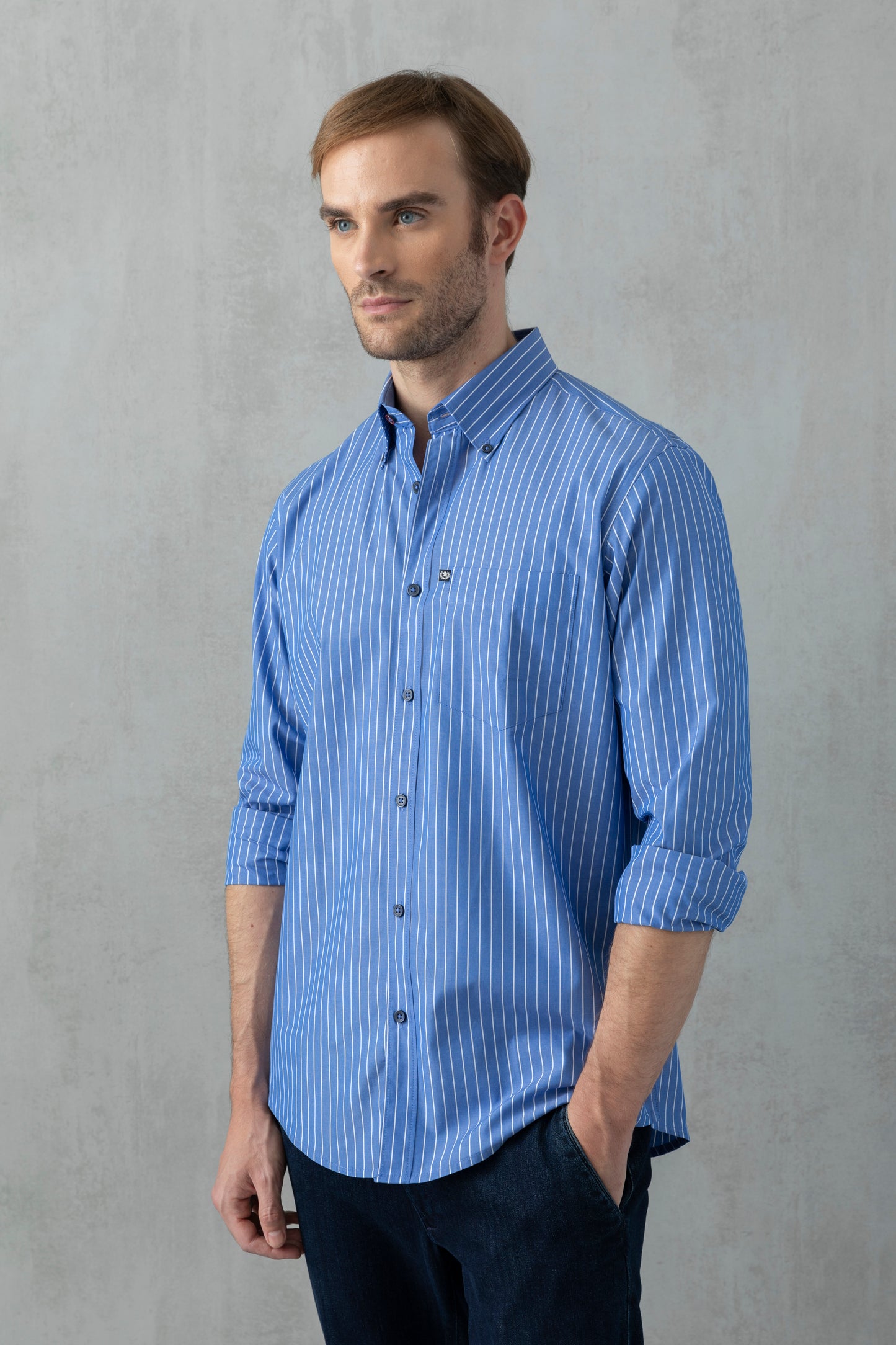 Camicia button down in popeline fantasia rigata di cotone