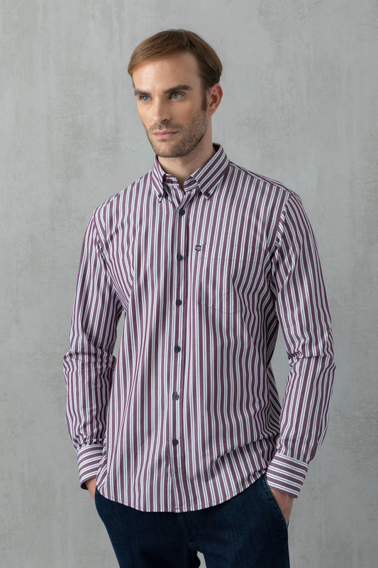 Button-down shirt in multicolored striped poplin