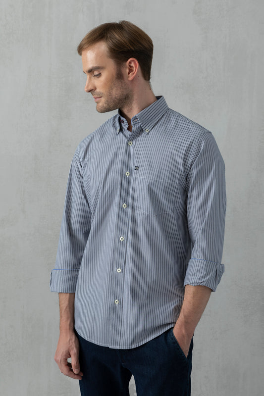 Camicia button down in popeline fantasia rigata di cotone