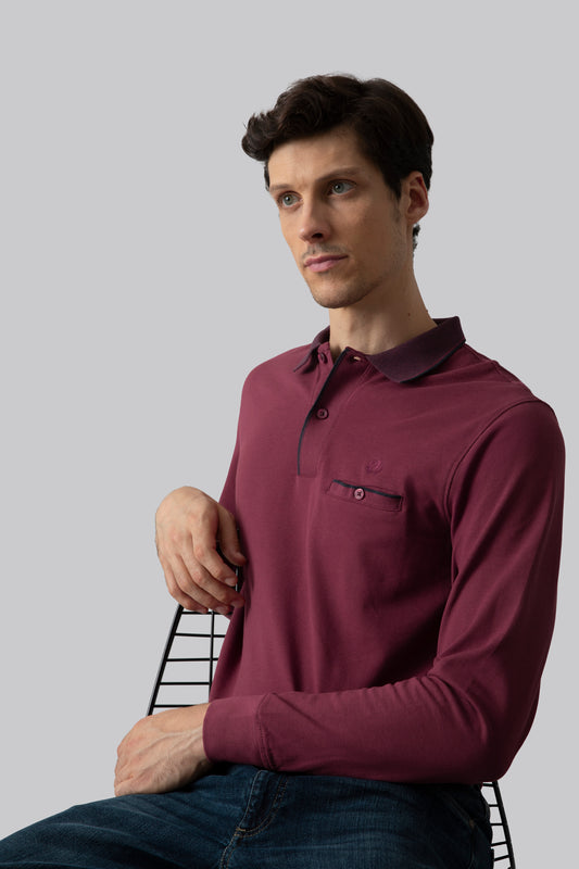 Long sleeve polo shirt with pocket and contrasting color detail