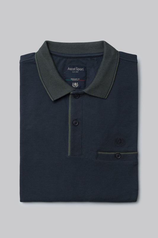 Long sleeve polo shirt with pocket and contrasting color detail