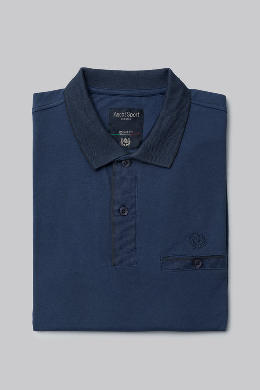 Long sleeve polo shirt with pocket and contrasting color detail