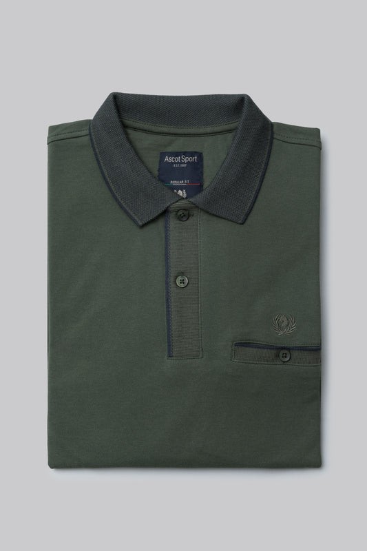 Long sleeve polo shirt with pocket and contrasting color detail