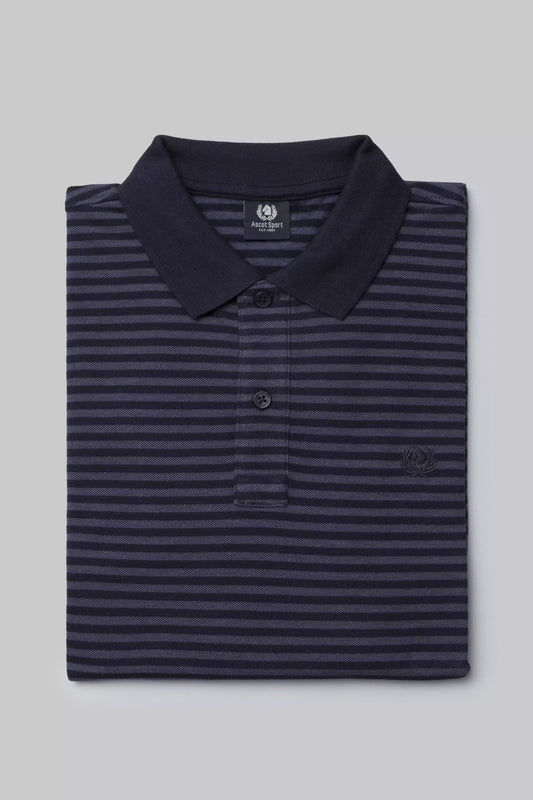 Long sleeve micro stripe polo shirt with contrasting collar and cuffs