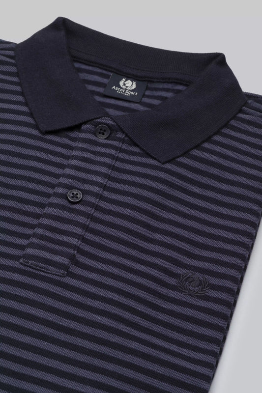 Long sleeve micro stripe polo shirt with contrasting collar and cuffs