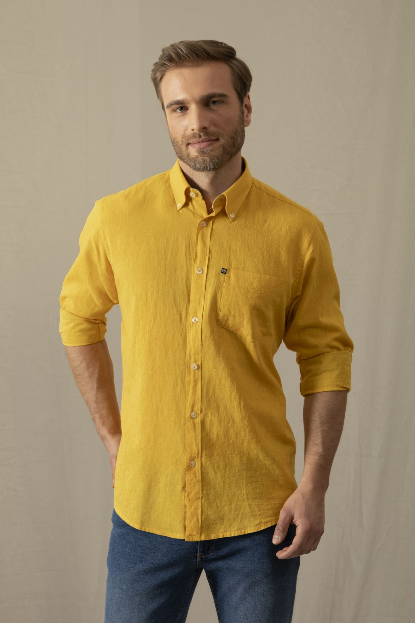 Camicia Button Down in misto lino cotone