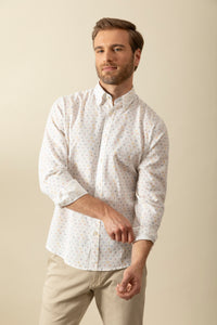 Button-down shirt in floral print cotton linen blend