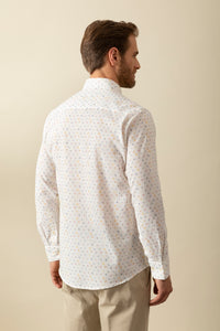 Button-down shirt in floral print cotton linen blend