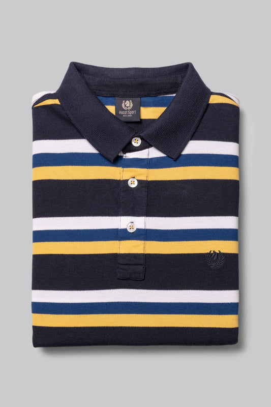 Short sleeve striped polo shirt in 100% cotton piqué