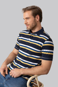 Short sleeve striped polo shirt in 100% cotton piqué