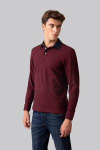 100% cotton micro jacquard long-sleeved polo shirt with fabric collar