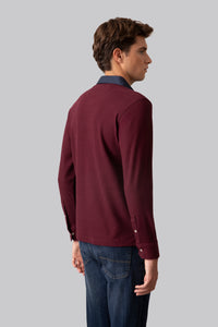 100% cotton micro jacquard long-sleeved polo shirt with fabric collar