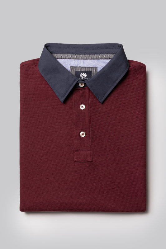 100% cotton micro jacquard long-sleeved polo shirt with fabric collar