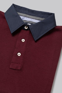 100% cotton micro jacquard long-sleeved polo shirt with fabric collar