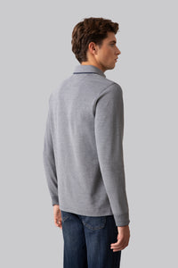 Long sleeve polo shirt in 100% two tone cotton