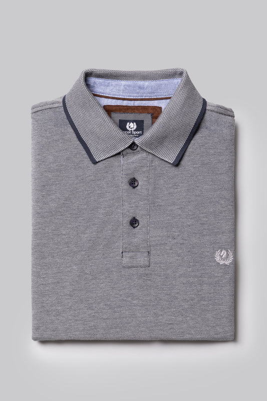 Long sleeve polo shirt in 100% two tone cotton