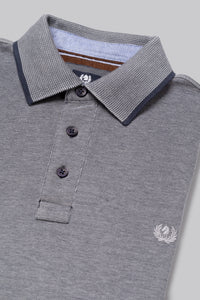 Long sleeve polo shirt in 100% two tone cotton