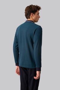 Long sleeve polo shirt in 100% two tone cotton