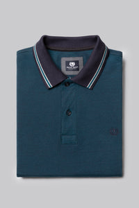 Long sleeve polo shirt in 100% two tone cotton