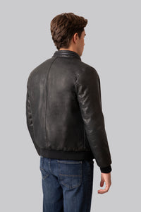 Washed effect padded eco-leather jacket