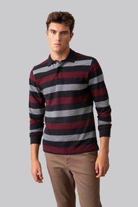 Long sleeve polo shirt with joint piqué stripe and two tones