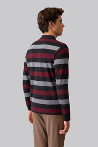 Long sleeve polo shirt with joint piqué stripe and two tones