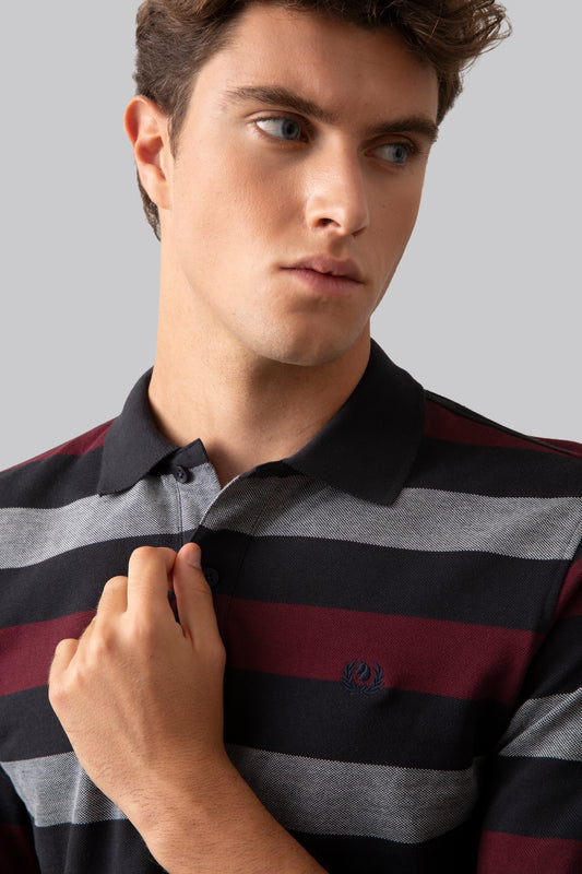 Long sleeve polo shirt with joint piqué stripe and two tones