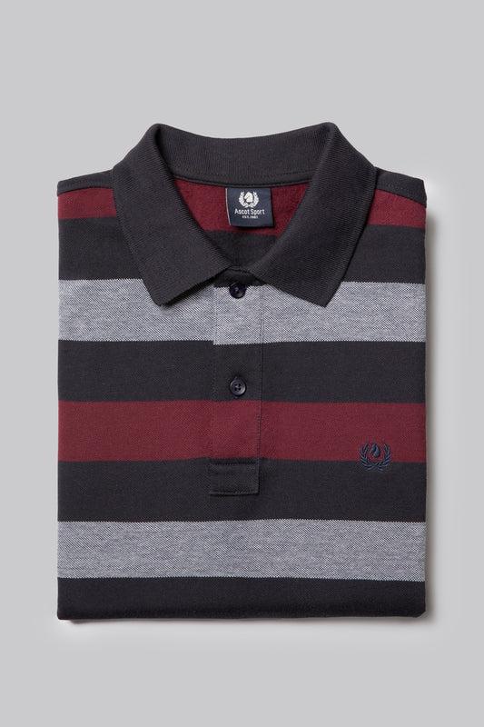 Long sleeve polo shirt with joint piqué stripe and two tones