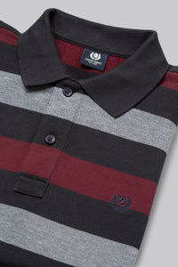 Long sleeve polo shirt with joint piqué stripe and two tones