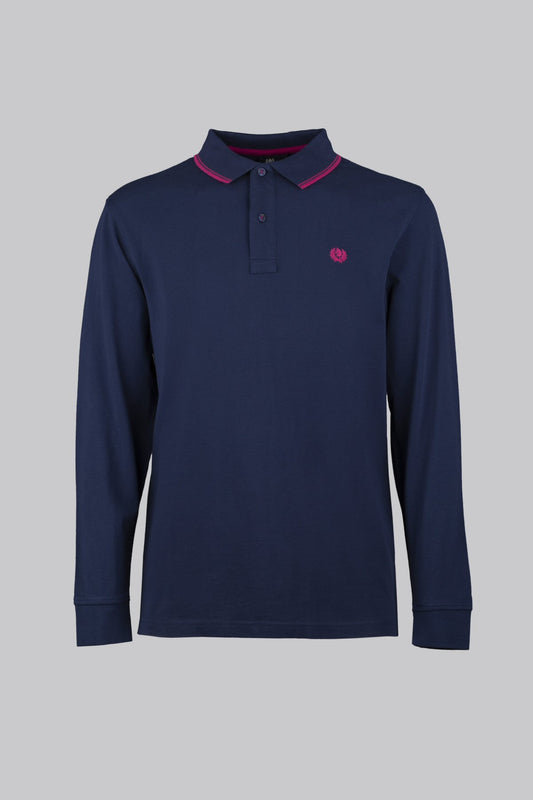 Long-sleeved cotton pique polo shirt