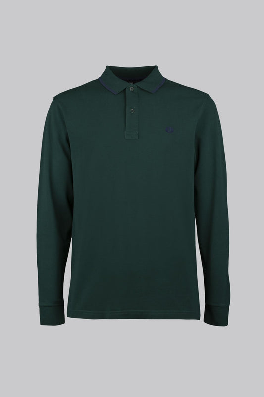 Long-sleeved cotton pique polo shirt