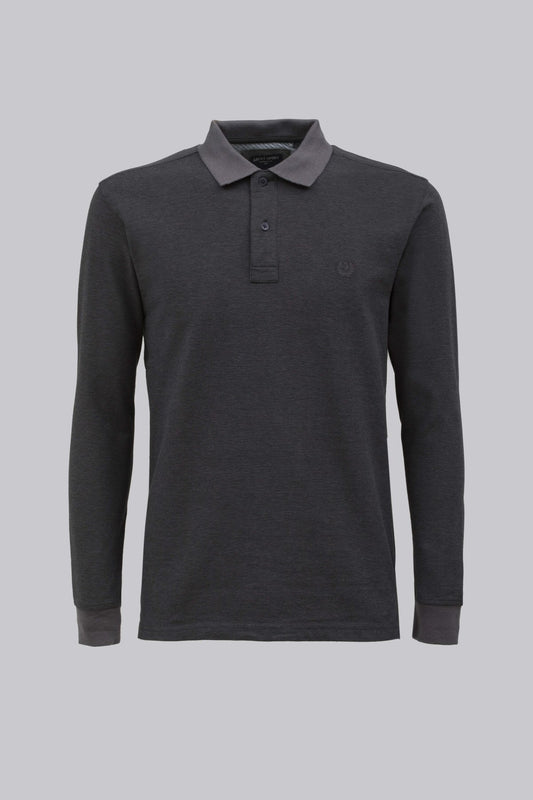 Long-sleeved polo in two tones