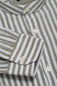 Korean shirt in medium stripe cotton linen blend pattern