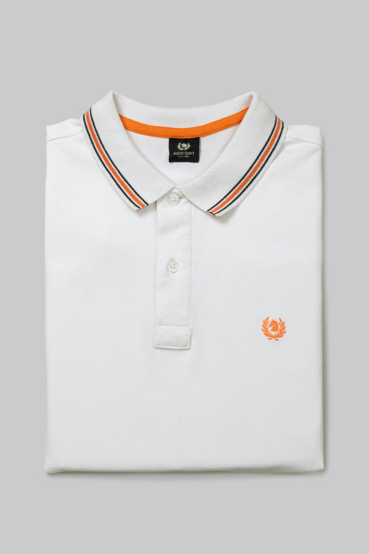 Short-sleeved polo shirt in stretch cotton with contrasting color and underneck logo