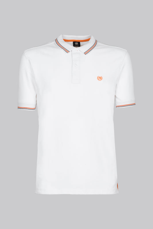 Short-sleeved polo shirt in stretch cotton with contrasting color and underneck logo