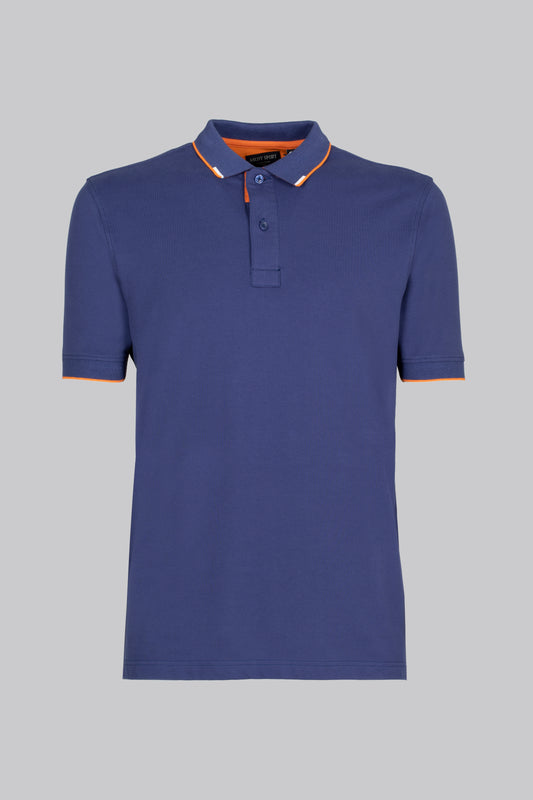 Short sleeve polo shirt in stretch cotton with contrasting color undercollar