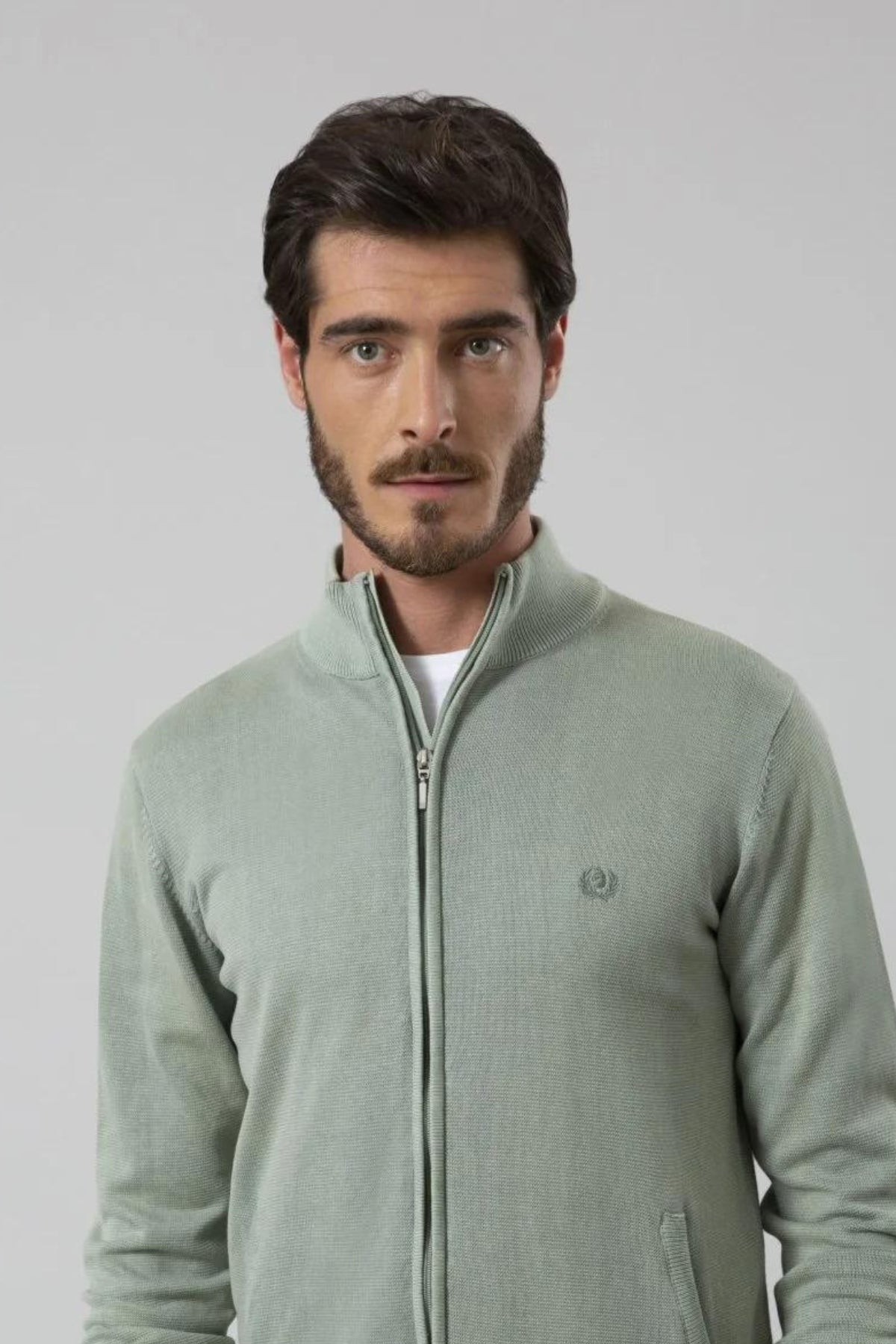 Cardigan zip in maglia 100% cotone